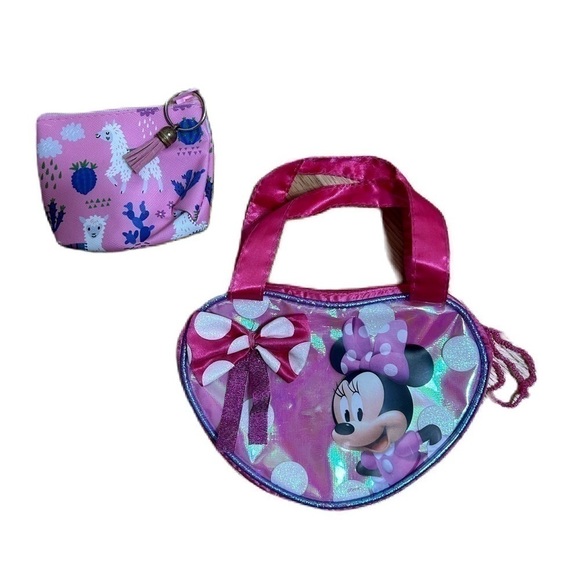 Minnie Mouse Small Kids Purse & Llama Coin Pouch Disney Pink - Picture 1 of 5